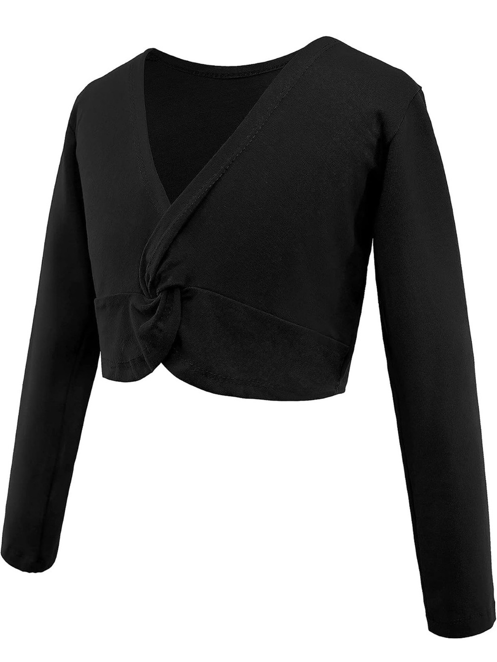 Black Knot-Front Long Sleeve Crop Top - girls dance top size 6